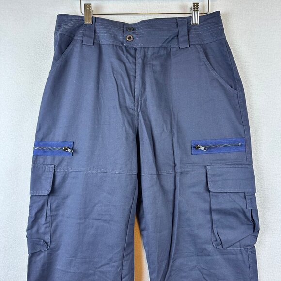 Navy Blue Utility Mens Cargo Pants W/ Zipper Pockets & Adjustable Ankles M - Picture 2 of 9